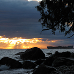 Sunset behind one of Powell River's famous "hulks"